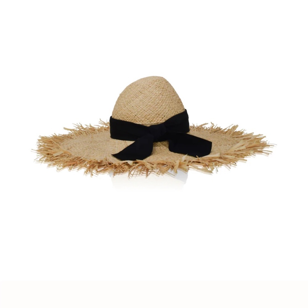 GIGI BURRIS MILLINERY ETE NATURAL feather grosgrain ribbon frayed straw hat - Picture 2 of 15